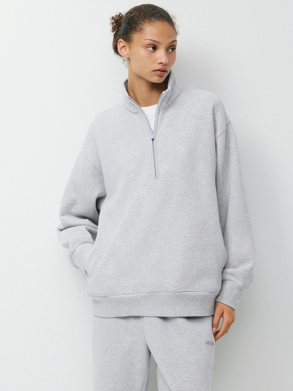 Aritzia Cozy Boyfriend Half Zip Sweatfleece Size M Heathered Chrome